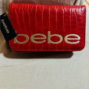 Bebe Red Croc-Embossed Clutch